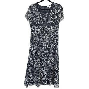 VTG Baton Rouge Swirl Print Dress Women's Medium Lace Regenycore‎ Empire Waist